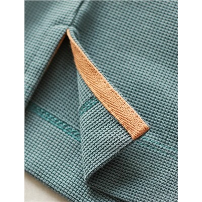 Лонгслив из фактурного трикотажа с плетеным воротником поло с застежкой на пуговицы