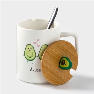 Кружка с крышкой и ложкой Avocado, 360 мл, керамика, белая
