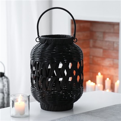 Подсвечник - фонарь на 1 свечу «Корзинка», пластик, чёрный, 30×21×21 см