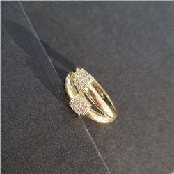 Комплект ювелирной бижутерии Итальянское золото (покрытие желтое 14к), серьги и кольцо 19 р, покрытие позолота, вставка: фианиты, цвет: прозрачный, Уценка, арт.08.1891