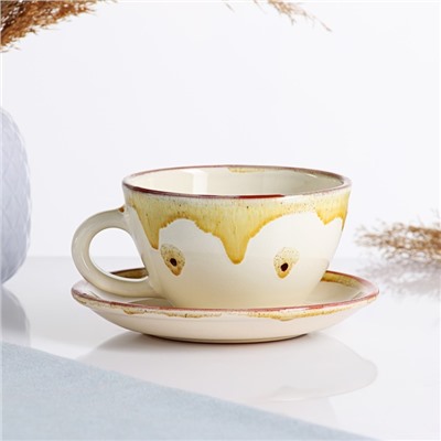 Чайная пара Псковский гончар «Карамель», 300 мл, керамика, белая