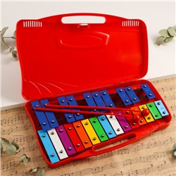 Металлофон музыкальный инструмент Music Life, 25 тонов, футляр, 2 палочки, красный