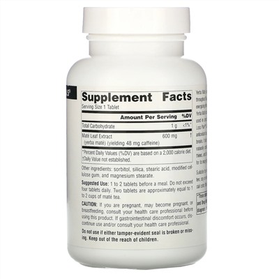 Source Naturals, Парагвайский чай (мате), 600 мг, 90 таблеток