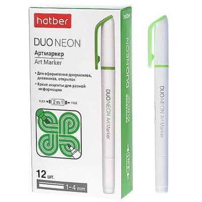 Артмаркер двусторонний Дуо/Duo неон Зеленый 1мм/4мм (088698) Хатбер