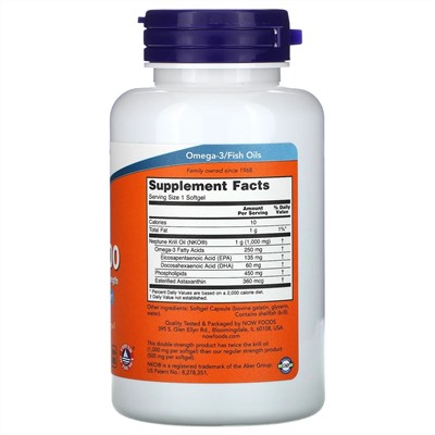 Now Foods, Крилевый жир Neptune Krill 1000, двойная эффективность, 1000 мг, 60 мягких желатиновых капсул