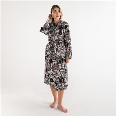 Халат женский удлинённый Этель «Леопард», размер 50-52, вафля 200 г/м², хлопок