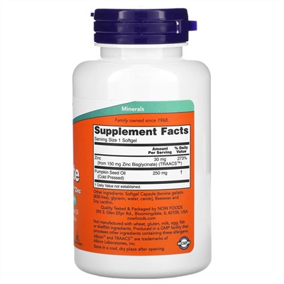 Now Foods, глицинат цинка, 120 капсул