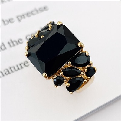 Кольцо 19 р ювелирная бижутерия коллекция "Дубай", покрытие позолота, вставка: фианиты, цвет: черный, арт.313.353-19