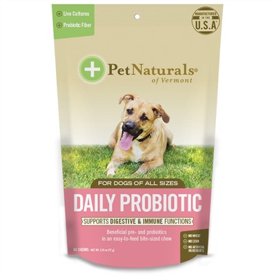 Pet Naturals of Vermont, ежедневный пробиотик, для собак всех размеров, 60 жевательных таблеток, 72 г (2,55 унции)