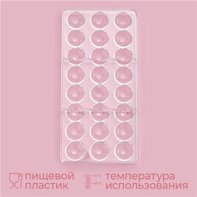 Форма для конфет и шоколада KONFINETTA «Полусфера», 27.5×13.5 см, 24 ячейки 3×3 см, прозрачная