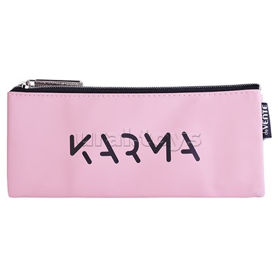 Пенал "Karma" 21,5x9x1 см, плоский для 35 предметов, на молнии, матовая антивандальная искусственная кожа до -40C, аппликация из искусственной кожи, с подкладом