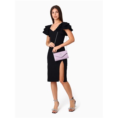 Сумка-клатч женская вечерняя на магните, на длинной цепочке, с декоративным элементом, однотонная, фиолетовая