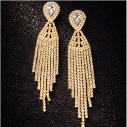 Серьги длинные женские вечерние со стразами, цвет: золотистый и прозрачный, арт.012.040