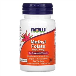Now Foods, метилфолат, 1000 мкг, 90 таблеток
