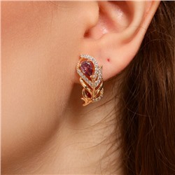 Серьги в форме пера ювелирная бижутерия коллекция "Дубай" покрытие: позолота, вставка: фианиты, цвет: фиолетовый, арт.217.245