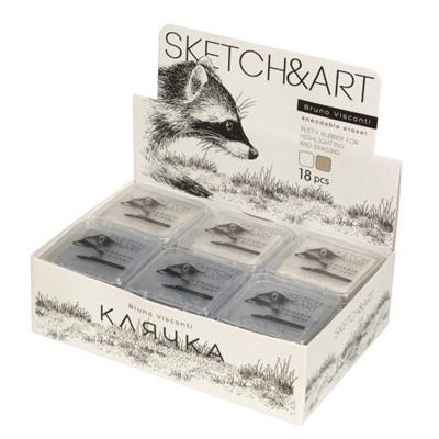 Ластик-клячка "SKETCH ART" БЕЛЫЙ/СЕРЫЙ в пластиковой коробочке 46х12 мм 42-0061 Bruno Visconti