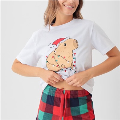 Пижама новогодняя женская (футболка, шорты) KAFTAN Cappy, размер 40-42