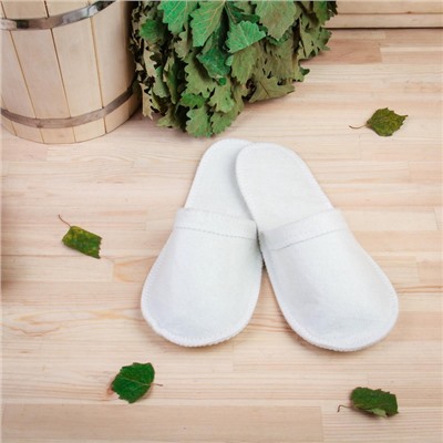 Тапочки для бани, полиэфир 70%, шерсть 30%, белые, «Добропаровъ»