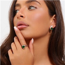 Комплект ювелирной бижутерии коллекция "Дубай" серьги и кольцо 17 р, покрытие позолота, вставка: фианиты, цвет: зеленый и прозрачный, арт.215.475-17