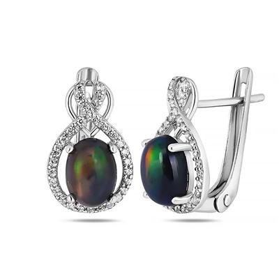 Серьги, опал нат. черный, SL-RIC107