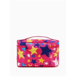 Косметичка-сундучок на молнии, на подкладке, с ручкой, зеркалом, с рисунком, розовая