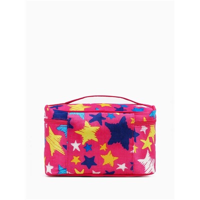 Косметичка-сундучок на молнии, на подкладке, с ручкой, зеркалом, с рисунком, розовая