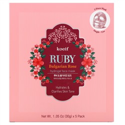 Koelf, Ruby Bulgarian Rose, упаковка гидрогелевых масок для лица с рубином и розой, 5 шт. по 30 г (1,05 унции)