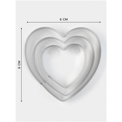 Формы для печенья Доляна «Сердечко», набор 3 шт, нержавеющая сталь, серебристые