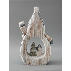 УЦЕНКА Сувенир керамика свет «Снеговик с птицей и зимним домиком, срез дерева» 41×25×9 см