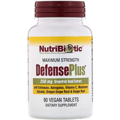 NutriBiotic, DefensePlus, максимальная эффективность, 90 вегетарианских таблеток
