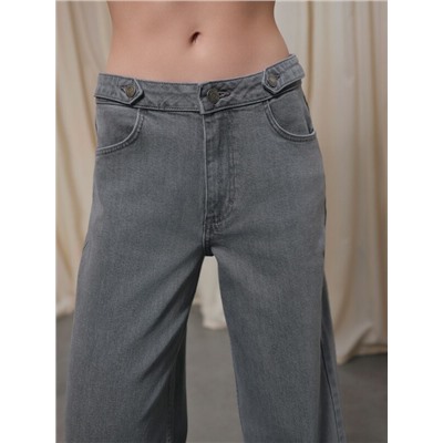 Актуальная коллекция CONTE CON-837 Джинсы wide leg серого цвета с декоративными патами