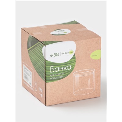 Банка для сыпучих продуктов BellaTenero «Эко», 550 мл, 10×10.5 см, с бамбуковой крышкой, стекло, прозрачная