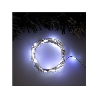 Гирлянда «Нить» 5 м роса, IP20, серебристая нить, 50 LED, 2 режима, батарейки AAх3 (не в комплекте), свечение белое