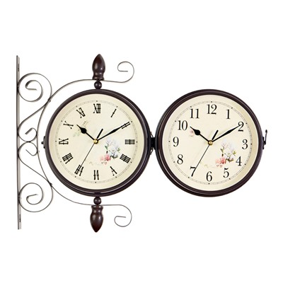 Часы настенные интерьерные «Розы», двусторонние, на подвесе, бесшумные, плавный ход, 30×35 см, циферблат d=19 см