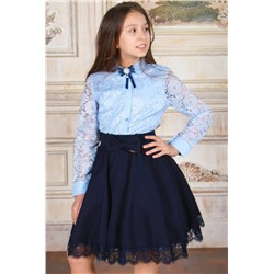 Блузка гипюровая с брошью SP008.1 (Голубой)