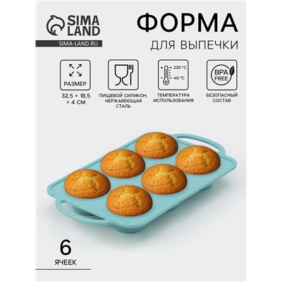 Форма для выпечки «Фигуры. Круг», 32.5×18.5×4 см, 6 ячеек, (7×7×4 см), бирюзовая