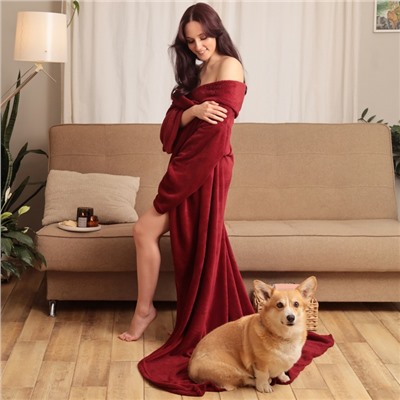 Плед с рукавами «Этель» 150×200 см, корал-флис, 220 г/м², бордовый