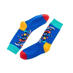 Носки женские с высокой резинкой и цветочным принтом, хлопок-полиамид-эластан, цвет синий