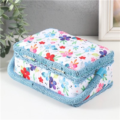 Шкатулка для рукоделия и шитья «Цветение на белом», хранение ниток, иголок, мелочи, 18×12×9.5 см