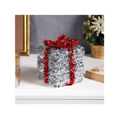 Светодиодная фигура из мишуры «Подарок серебристый» 12×9 см, 10 LED, батарейки AG10×3 (в комплекте), свечение тёплое белое