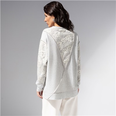 Свитшот комбинированный с кружевом, Границы нежности (серый)