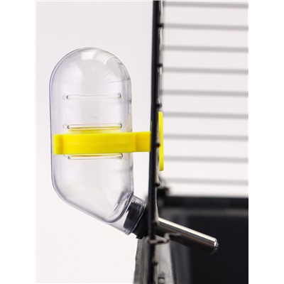 Поилка для грызунов с металлическим носиком 60 мл, 12×4 см, прозрачная с жёлтым креплением