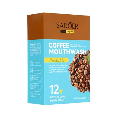 Ополаскиватель для полости рта в стиках со вкусом кофе, 20 шт. по 10 мл