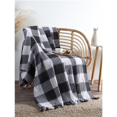 Плед вафельный Этель «Клетка» 150×240 см, серый, хлопок 100%, 350 г