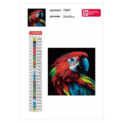 Алмазная мозаика по номерам 30х30 см "ЯРКИЙ ПОПУГАЙ" квадратные стразы 70807 Феникс