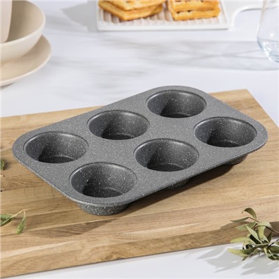 Форма для выпечки «Элин Мрамор. Кекс», 27.5×18×3 см, 6 ячеек, антипригарное покрытие, цвет серый
