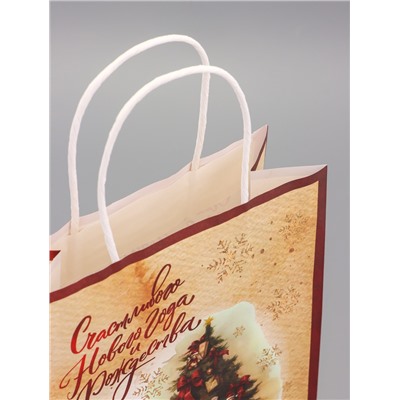 Пакет бумажный подарочный новогодний крафт «Счастливого Нового Года» 18×8×25 см