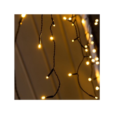 Гирлянда «Бахрома» 3×0.6 м, IP44, УМС, тёмная нить, 100 LED, свечение тёплое белое, мерцание, 24 В