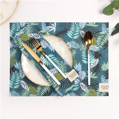 Набор салфеток «Этель. Папоротник», 30×40 см - 2 шт., 80% хлопок, 20% п/э, сатин 110 г/м²