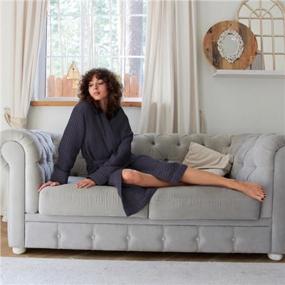 Халат вафельный женский удлинённый «Этель» Boho, размер 42-44, хлопок, 290 г/м², тёмно-серый